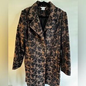 90's VINTAGE GEORGE Jacquard Longsleeve Floral Coat Jacket in Brown Multi US 18